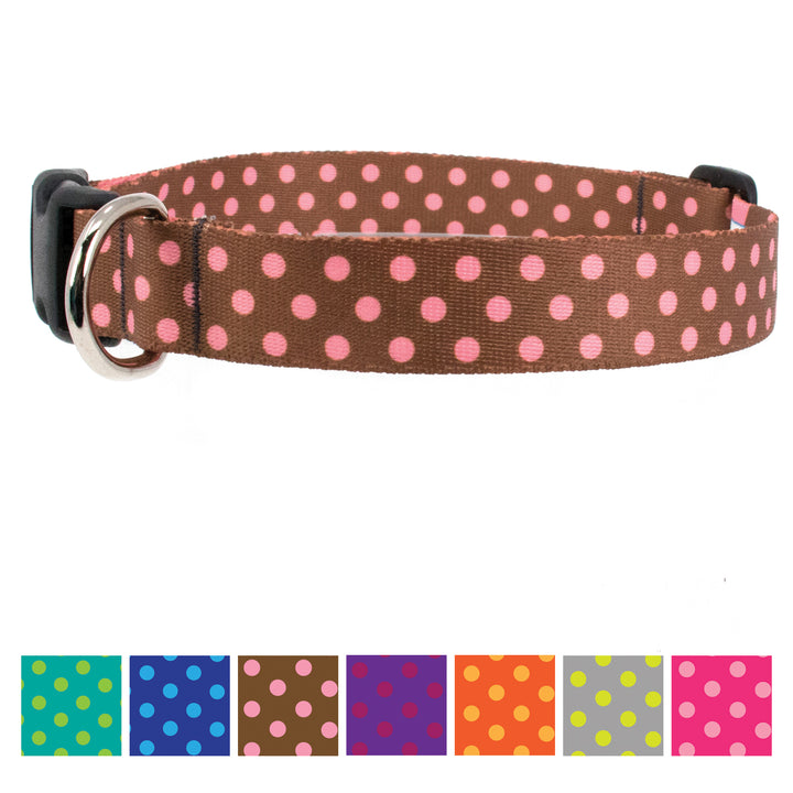 Buttonsmith Cocoa Pink Dots Dog Collar - Made in USA - Buttonsmith Inc.