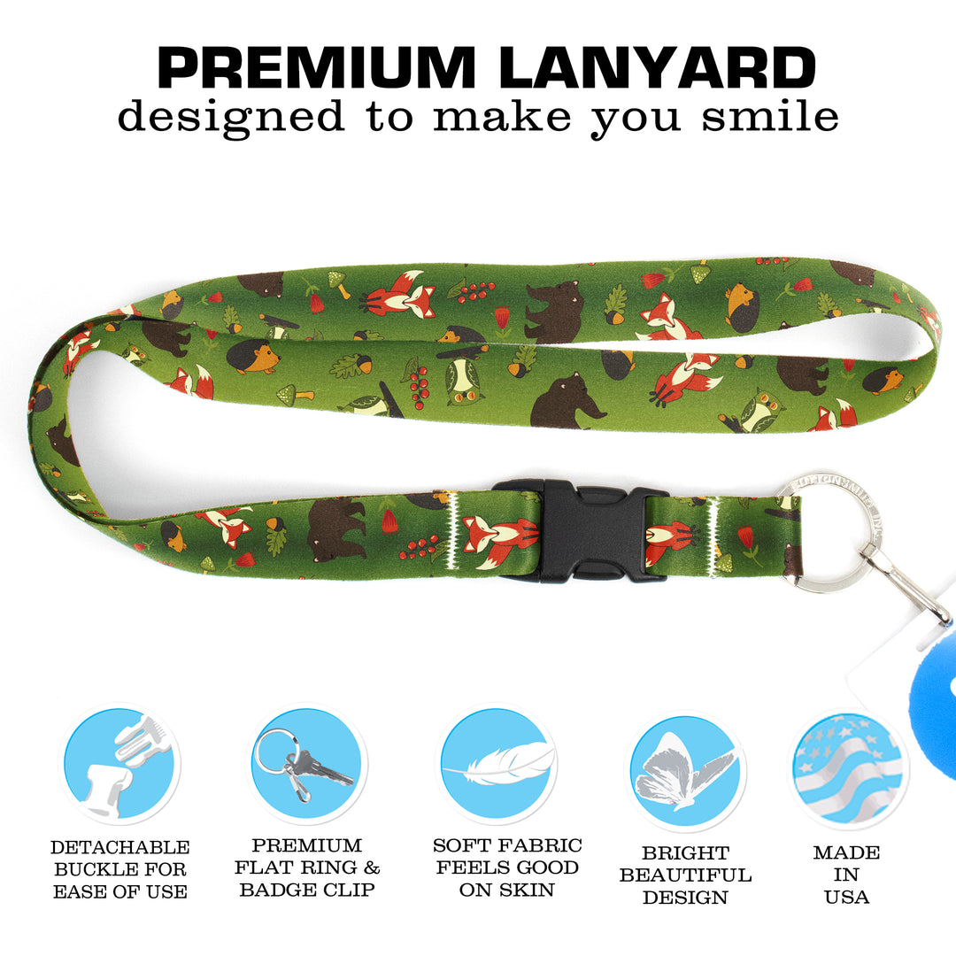 Buttonsmith Woodland Creatures Premium Lanyard - with Buckle and Flat Ring - Made in the USA - Buttonsmith Inc.