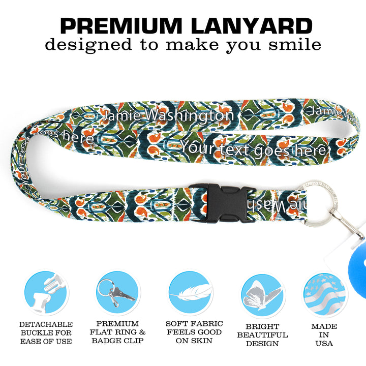 Buttonsmith Ikat Pattern Premium Lanyard - with Buckle and Flat Ring - Made in the USA - Buttonsmith Inc.