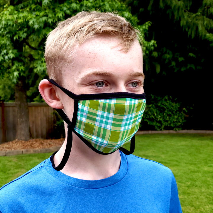 Buttonsmith Madras Youth Adjustable Face Mask with Filter Pocket - Made in the USA - Buttonsmith Inc.