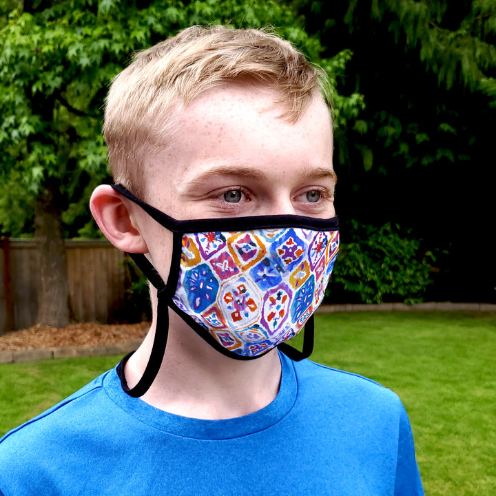 Buttonsmith Mosaic Youth Adjustable Face Mask with Filter Pocket - Made in the USA - Buttonsmith Inc.