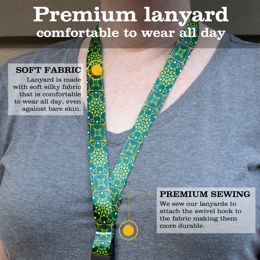 Buttonsmith Green Moroccan Tiles Premium Lanyard - with Buckle and Flat Ring - Made in the USA - Buttonsmith Inc.