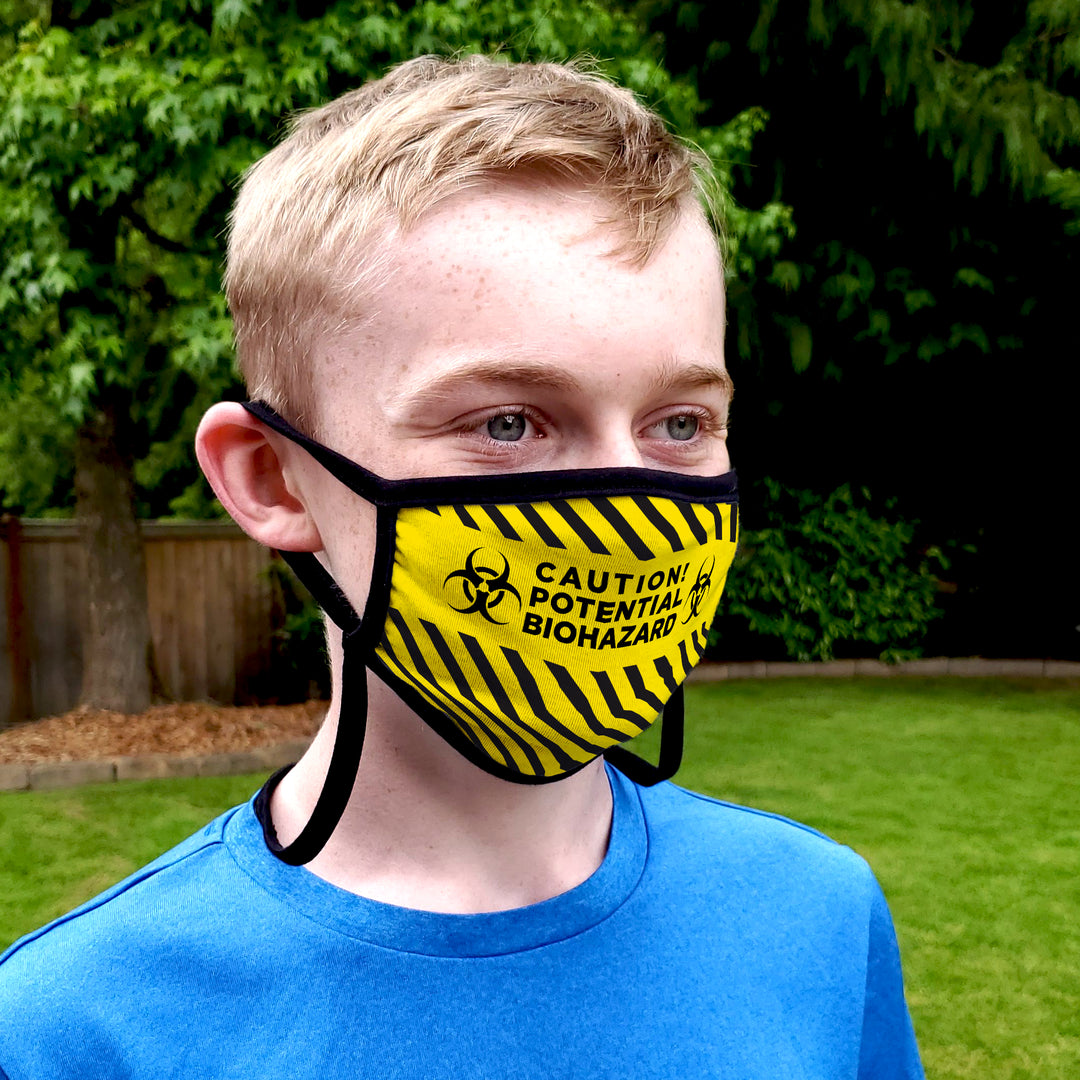 Buttonsmith Caution Tape Adult Adjustable Face Mask with Filter Pocket - Made in the USA - Buttonsmith Inc.