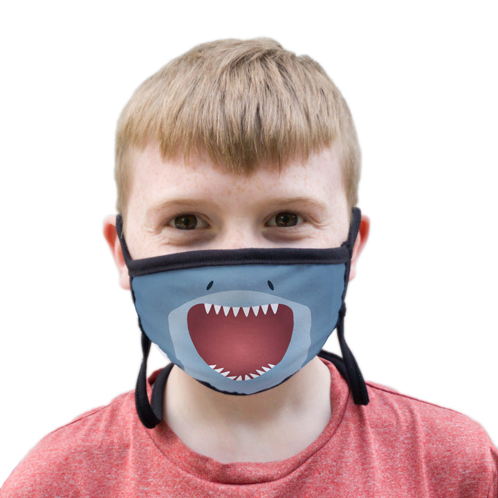 Buttonsmith Cartoon Shark Face Youth Adjustable Face Mask with Filter Pocket - Made in the USA - Buttonsmith Inc.