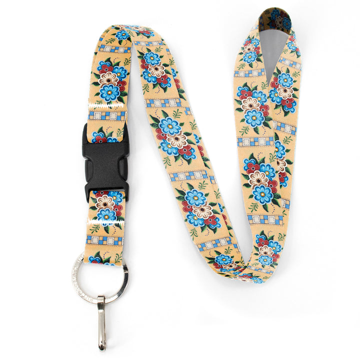 Buttonsmith Quilted Flowers Premium Lanyard - with Buckle and Flat Ring - Based on Rebecca McGovern Art - Officially Licensed - Made in the USA - Buttonsmith Inc.