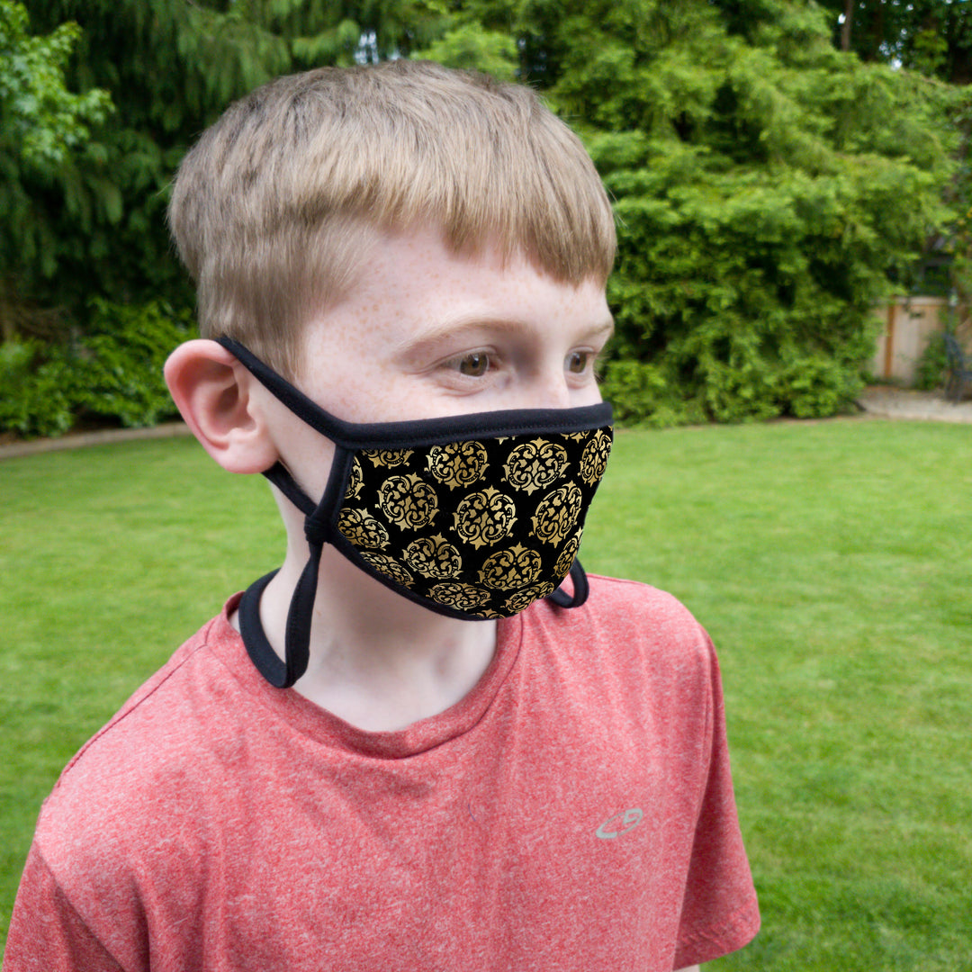 Buttonsmith Damask Youth Adjustable Face Mask with Filter Pocket - Made in the USA - Buttonsmith Inc.