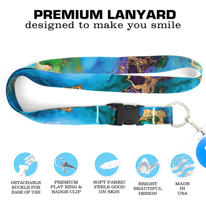 Buttonsmith Lagoon Premium Lanyard - with Buckle and Flat Ring - Made in the USA - Buttonsmith Inc.