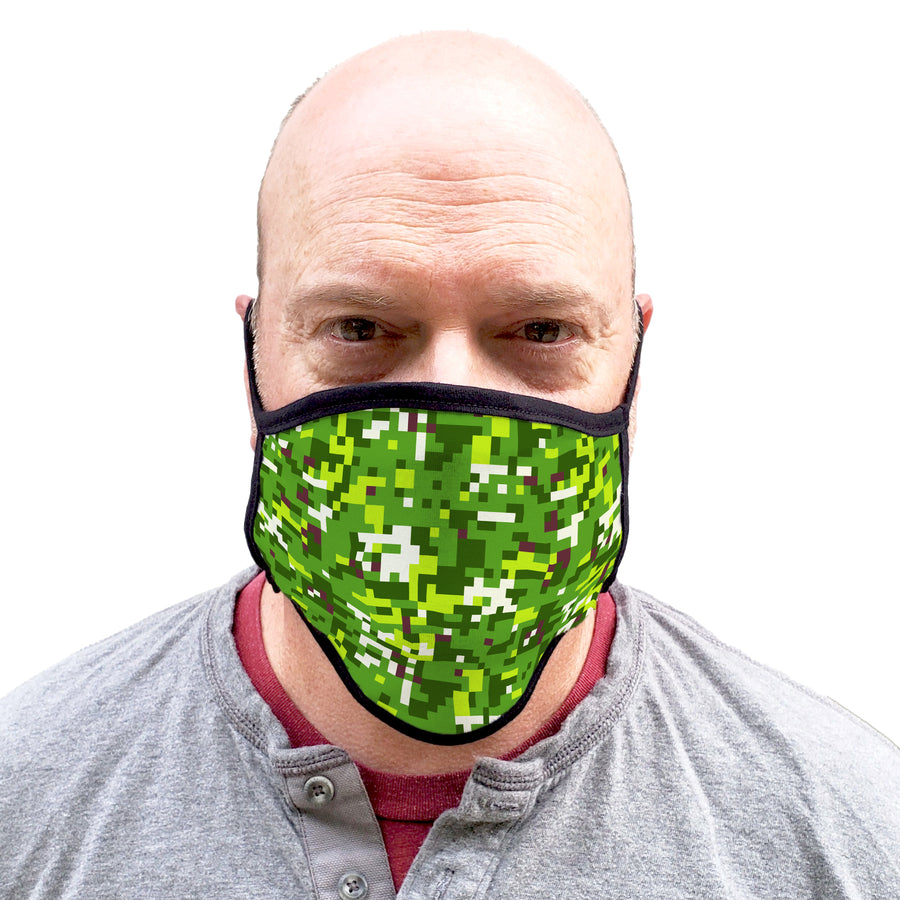 Buttonsmith PixelLand Camo Adult XL Adjustable Face Mask with Filter Pocket - Made in the USA - Buttonsmith Inc.