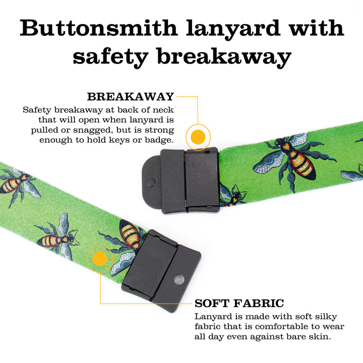 Buttonsmith Bees Breakaway Lanyard - with Buckle and Flat Ring - Based on Rebecca McGovern Art - Officially Licensed - Made in the USA - Buttonsmith Inc.