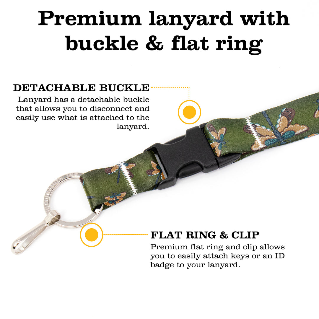 Buttonsmith Dragonflies Breakaway Lanyard - with Buckle and Flat Ring - Based on Rebecca McGovern Art - Officially Licensed - Made in the USA - Buttonsmith Inc.