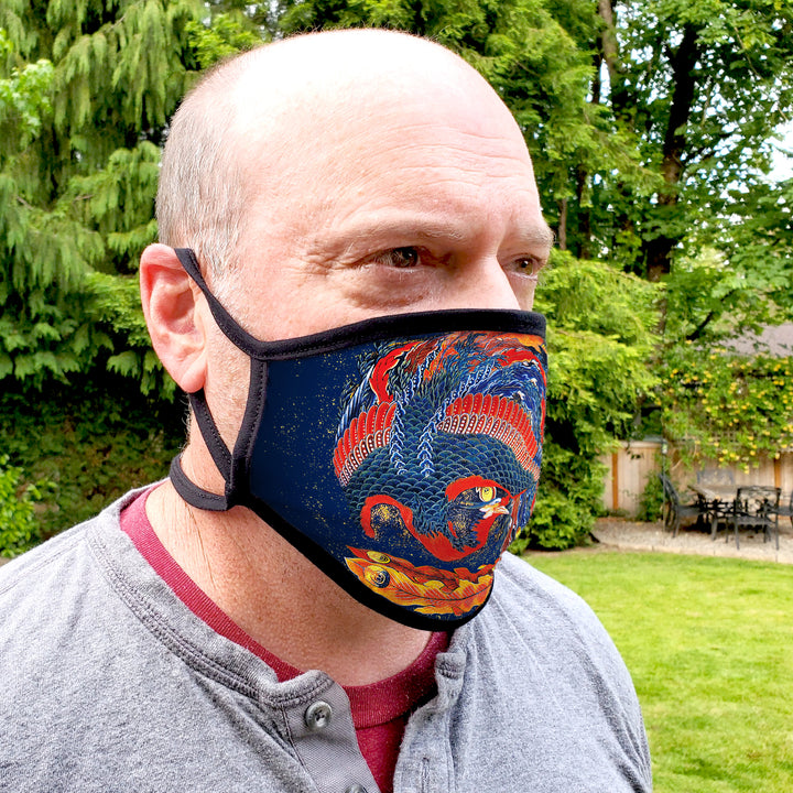 Buttonsmith Hokusai Phoenix Child Face Mask with Filter Pocket - Made in the USA - Buttonsmith Inc.