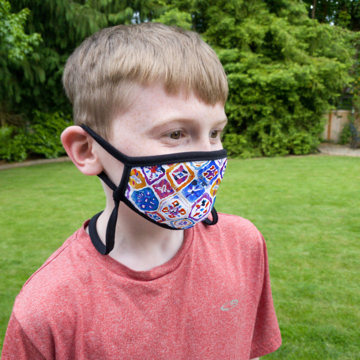 Buttonsmith Mosaic Youth Adjustable Face Mask with Filter Pocket - Made in the USA - Buttonsmith Inc.