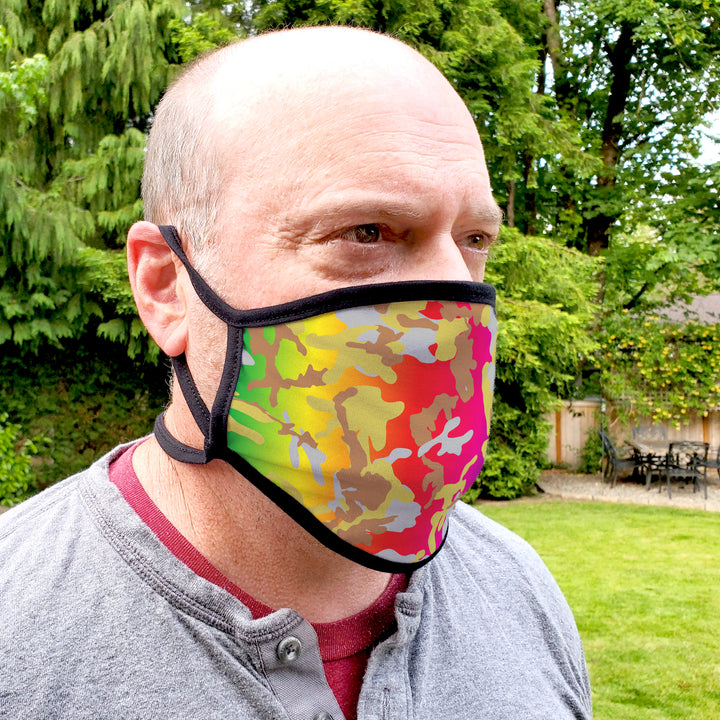 Buttonsmith Rainbow Camo Adult XL Adjustable Face Mask with Filter Pocket - Made in the USA - Buttonsmith Inc.