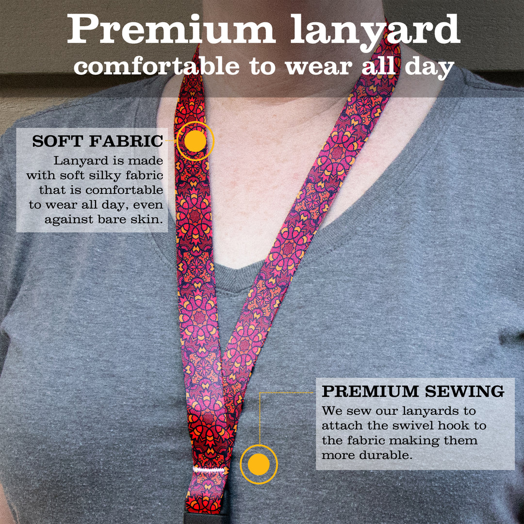 Buttonsmith Red Moroccan Tiles Premium Lanyard - with Buckle and Flat Ring - Made in the USA - Buttonsmith Inc.