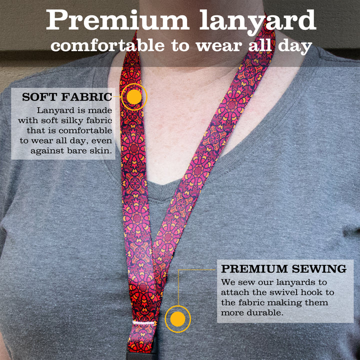 Buttonsmith Red Moroccan Tiles Premium Lanyard - with Buckle and Flat Ring - Made in the USA - Buttonsmith Inc.