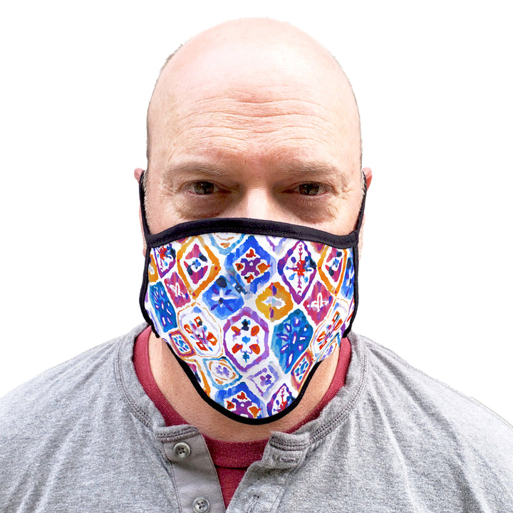 Buttonsmith Mosaic Adult XL Adjustable Face Mask with Filter Pocket - Made in the USA - Buttonsmith Inc.