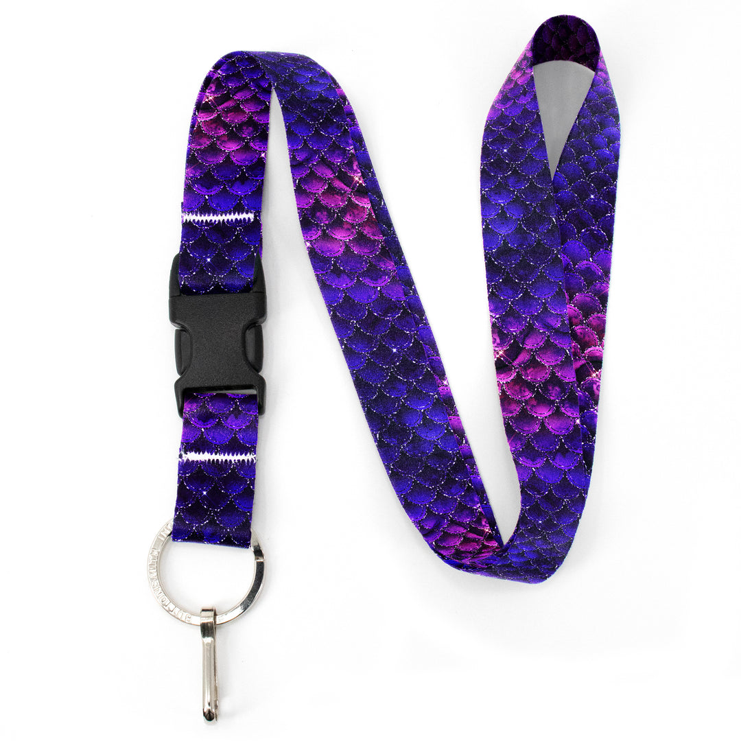 Buttonsmith Purple Mermaid Scales Premium Lanyard - with Buckle and Flat Ring - Made in the USA - Buttonsmith Inc.