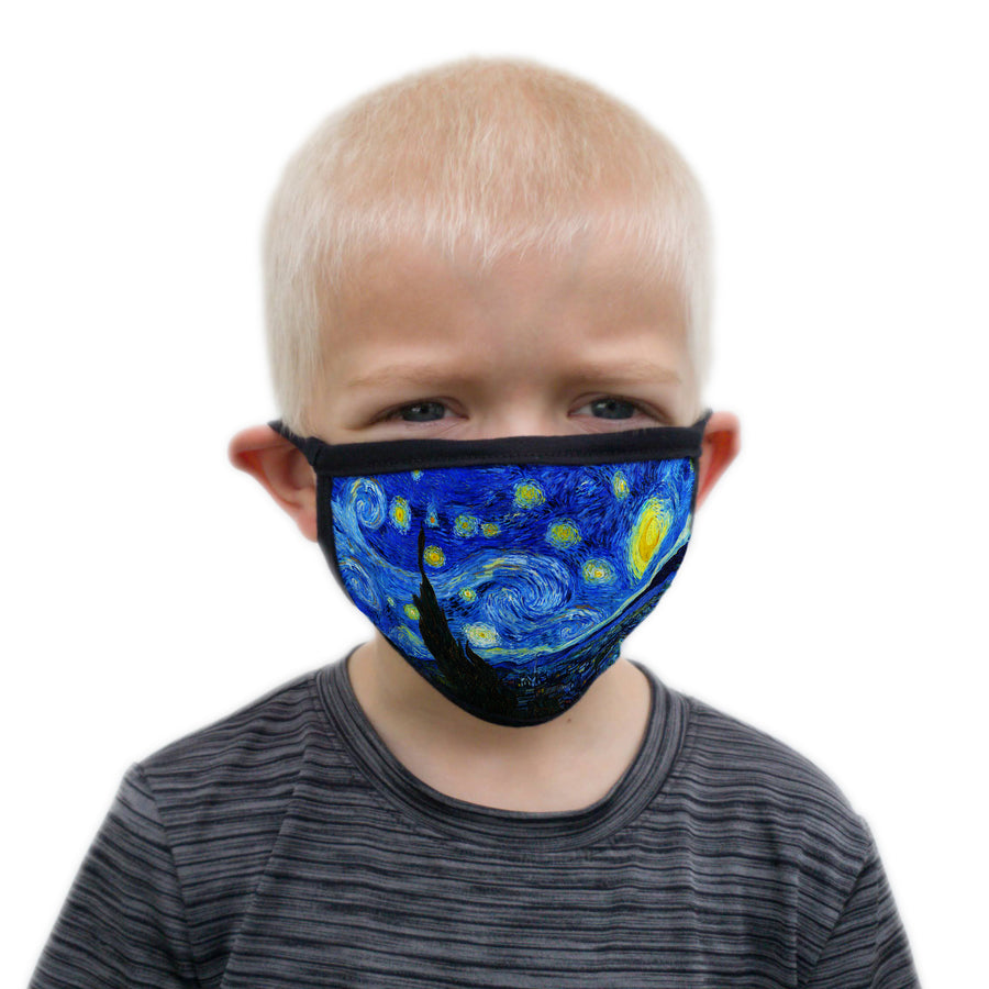 Buttonsmith Van Gogh Starry Night Child Face Mask with Filter Pocket - Made in the USA - Buttonsmith Inc.