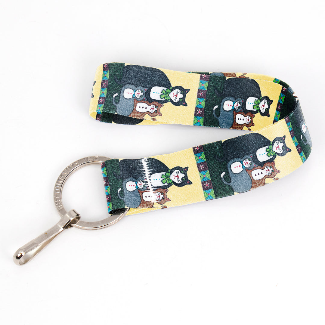 Buttonsmith Cat Wristlet Key Chain Lanyard - Short Length with Flat Key Ring and Clip - Based on Rebecca McGovern Art - Officially Licensed - Made in the USA - Buttonsmith Inc.