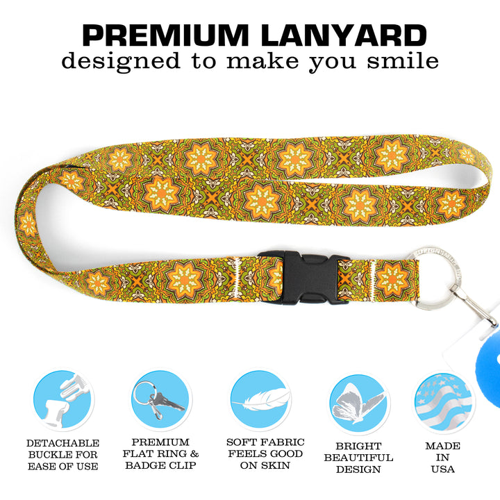 Buttonsmith Yellow Moroccan Tiles Premium Lanyard - with Buckle and Flat Ring - Made in the USA - Buttonsmith Inc.