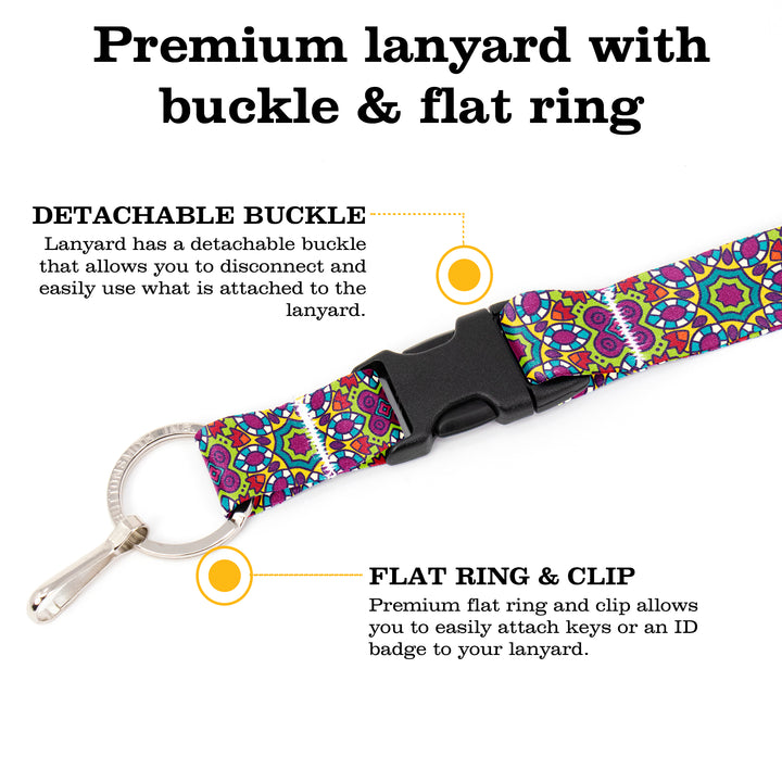 Buttonsmith Multicolored Flowers Premium Lanyard - with Buckle and Flat Ring - Made in the USA - Buttonsmith Inc.