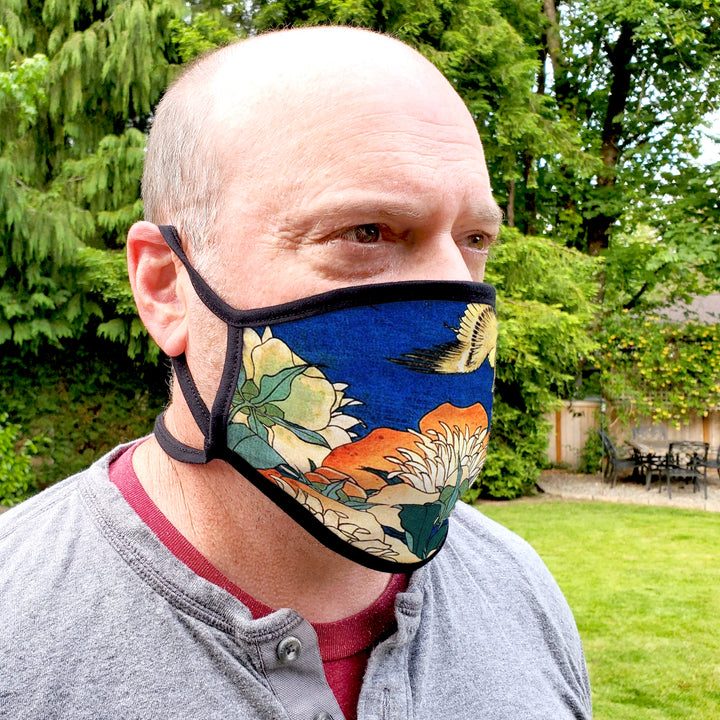 Buttonsmith Hokusai Canary & Peony Adult Adjustable Face Mask with Filter Pocket - Made in the USA - Buttonsmith Inc.