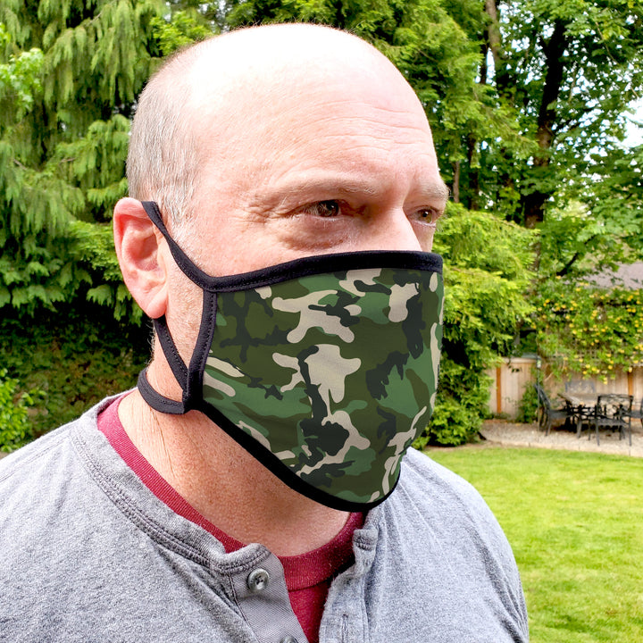 Buttonsmith Woodland Camo Adult XL Adjustable Face Mask with Filter Pocket - Made in the USA - Buttonsmith Inc.