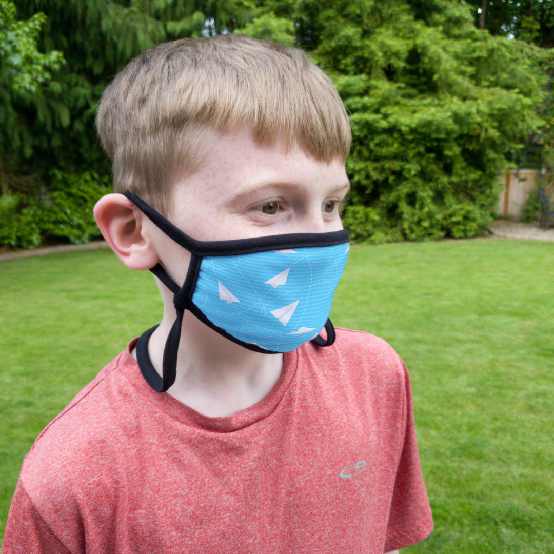 Buttonsmith Paper Airplanes Child Face Mask with Filter Pocket - Made in the USA - Buttonsmith Inc.