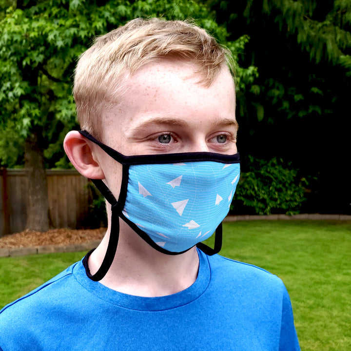 Buttonsmith Paper Airplanes Youth Adjustable Face Mask with Filter Pocket - Made in the USA - Buttonsmith Inc.