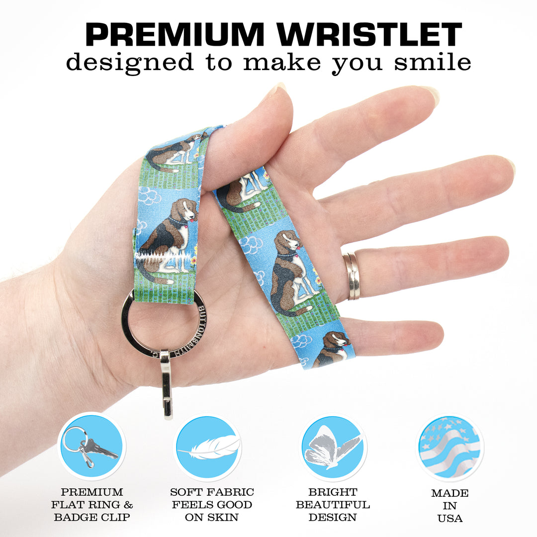 Buttonsmith Dog Wristlet Key Chain Lanyard - Short Length with Flat Key Ring and Clip - Based on Rebecca McGovern Art - Officially Licensed - Made in the USA - Buttonsmith Inc.