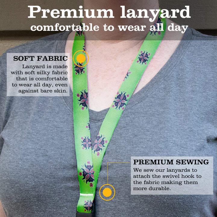 Buttonsmith Purple Rosemaling Breakaway Lanyard - with Buckle and Flat Ring - Based on Rebecca McGovern Art - Officially Licensed - Made in the USA - Buttonsmith Inc.