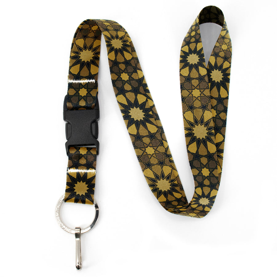 Buttonsmith Old Gold Stars Premium Lanyard - with Buckle and Flat Ring - Made in the USA - Buttonsmith Inc.