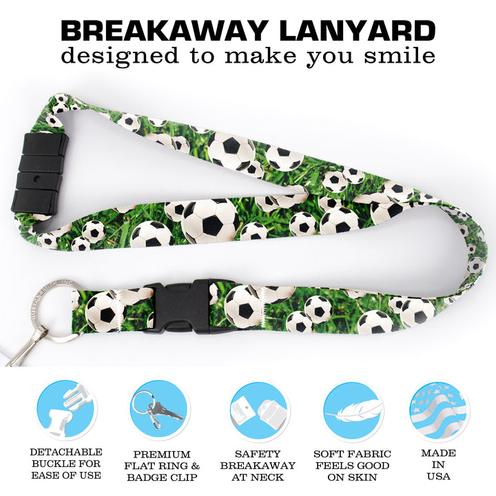 Buttonsmith Soccer Breakaway Lanyard - with Buckle and Flat Ring - Made in the USA - Buttonsmith Inc.