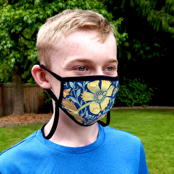 Buttonsmith William Morris Compton Blue Adult Adjustable Face Mask with Filter Pocket - Made in the USA - Buttonsmith Inc.