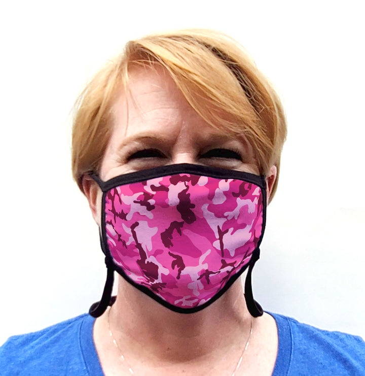 Buttonsmith Pink Camo Adult Adjustable Face Mask with Filter Pocket - Made in the USA - Buttonsmith Inc.