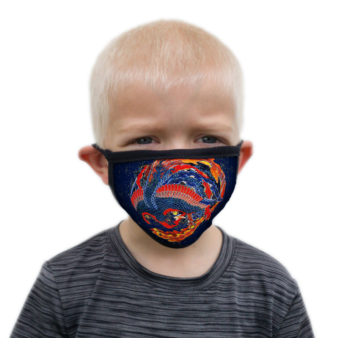 Buttonsmith Hokusai Phoenix Child Face Mask with Filter Pocket - Made in the USA - Buttonsmith Inc.