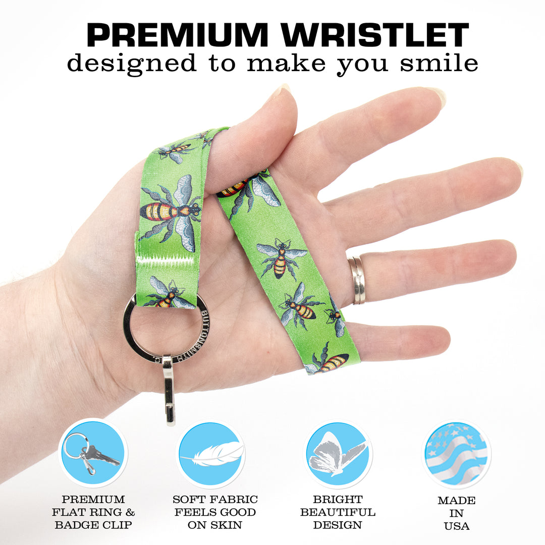 Buttonsmith Bees Wristlet Key Chain Lanyard - Based on Rebecca McGovern Art - Officially Licensed - Made in the USA - Buttonsmith Inc.