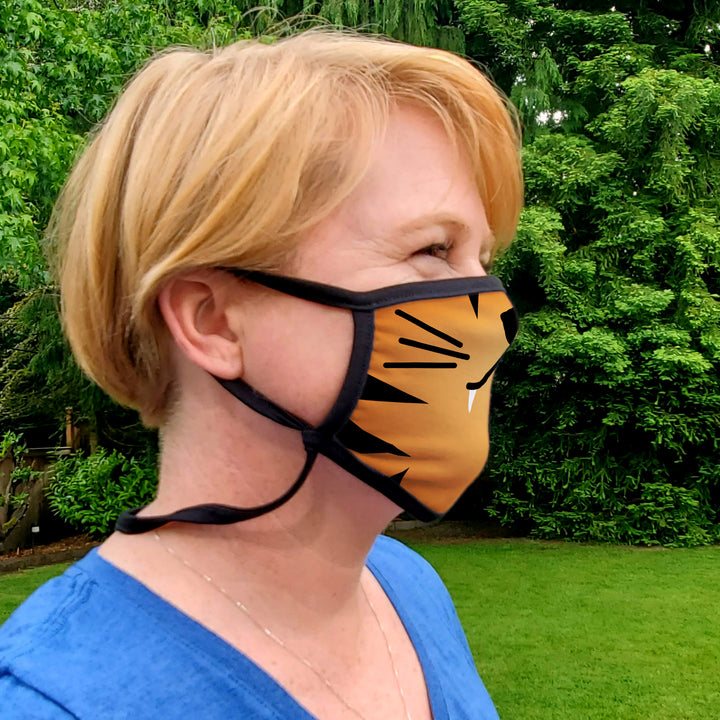 Buttonsmith Cartoon Tiger Face Adult XL Adjustable Face Mask with Filter Pocket - Made in the USA - Buttonsmith Inc.