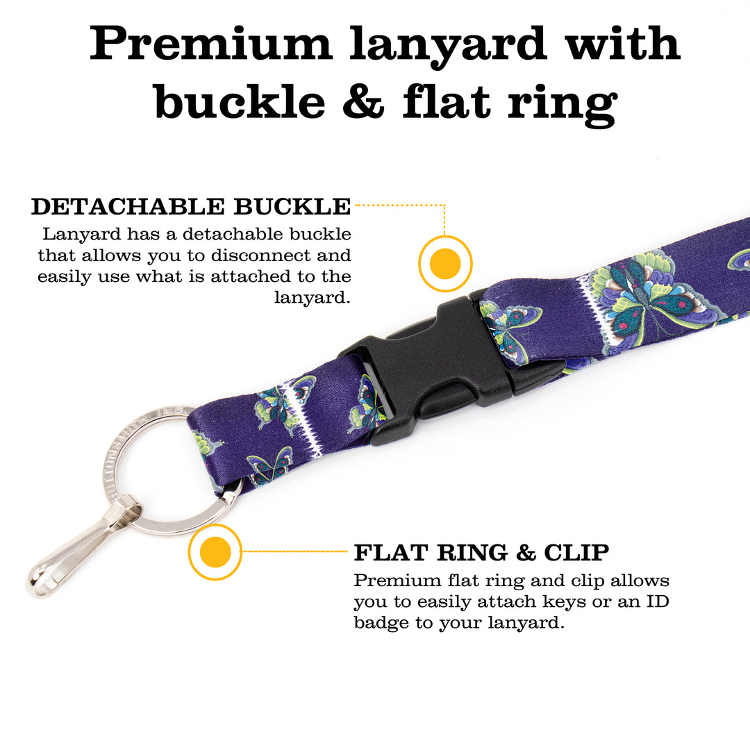 Buttonsmith Butterflies Breakaway Lanyard - with Buckle and Flat Ring - Based on Rebecca McGovern Art - Officially Licensed - Made in the USA - Buttonsmith Inc.