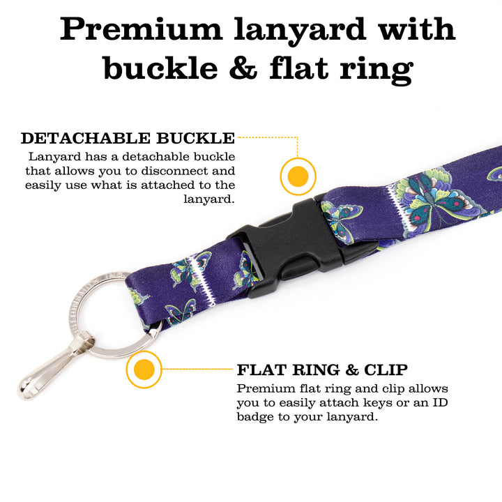 Buttonsmith Butterflies Breakaway Lanyard - with Buckle and Flat Ring - Based on Rebecca McGovern Art - Officially Licensed - Made in the USA - Buttonsmith Inc.