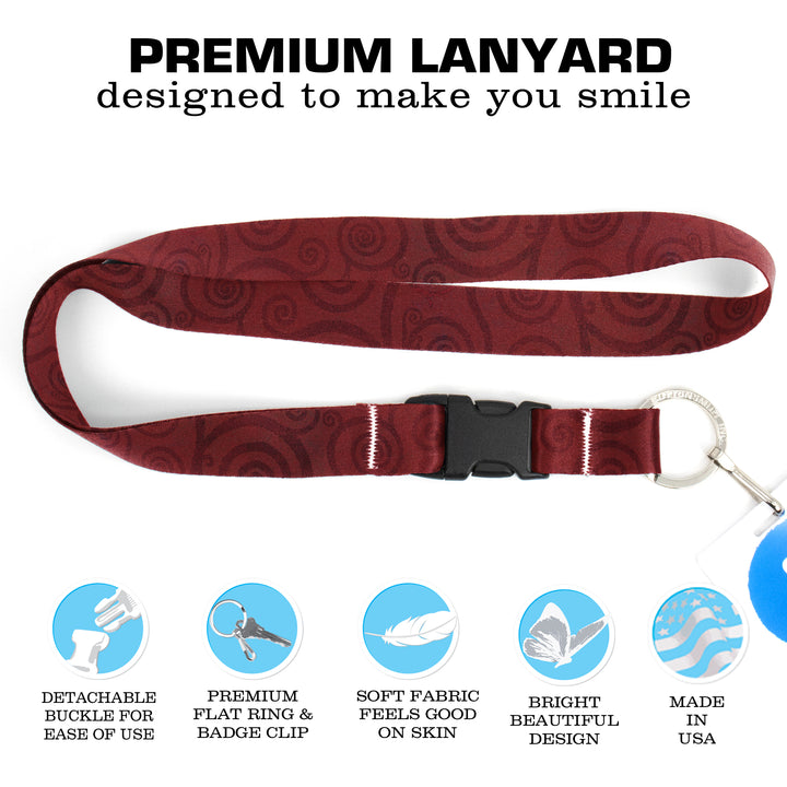 Buttonsmith Garnet Swirls Premium Lanyard - with Buckle and Flat Ring - Made in the USA - Buttonsmith Inc.