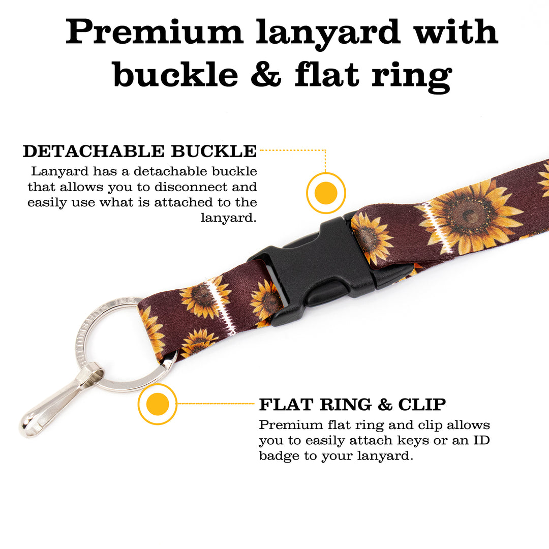 Buttonsmith Sunflower Premium Lanyard - with Buckle and Flat Ring - Based on Rebecca McGovern Art - Officially Licensed - Made in the USA - Buttonsmith Inc.