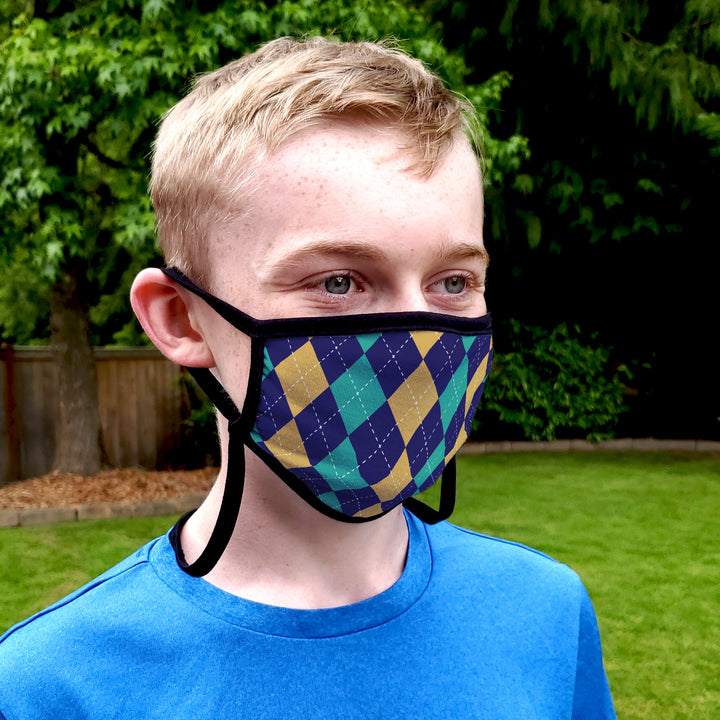 Buttonsmith Argyle Adult XL Adjustable Face Mask with Filter Pocket - Made in the USA - Buttonsmith Inc.