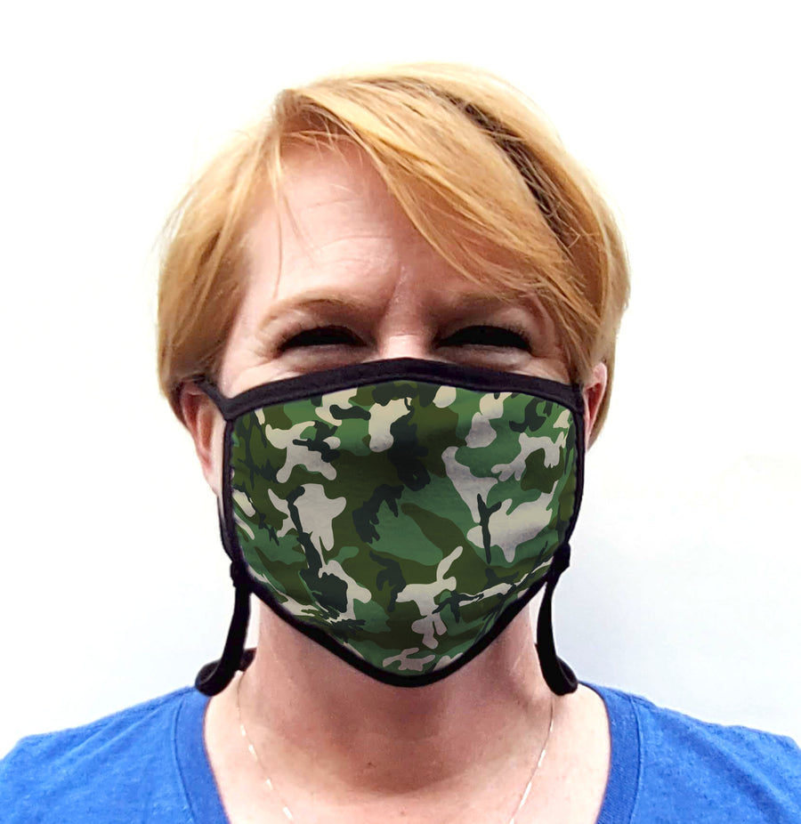 Buttonsmith Woodland Camo Adult Adjustable Face Mask with Filter Pocket - Made in the USA - Buttonsmith Inc.