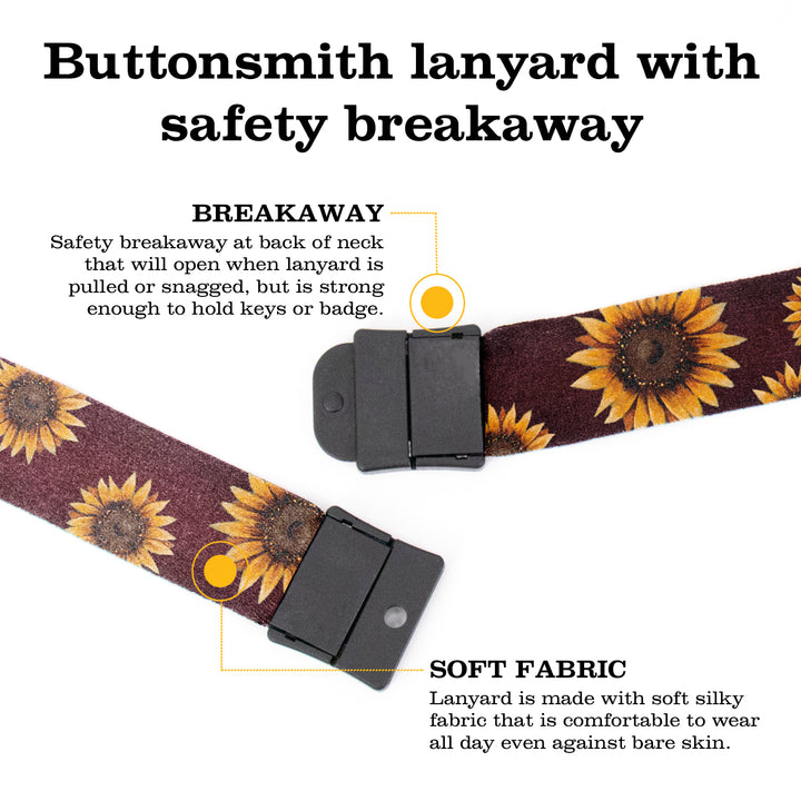 Buttonsmith Sunflower Breakaway Lanyard - with Buckle and Flat Ring - Based on Rebecca McGovern Art - Officially Licensed - Made in the USA - Buttonsmith Inc.