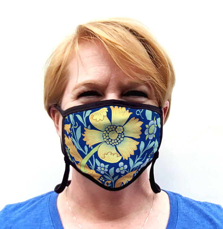 Buttonsmith William Morris Compton Blue Adult Adjustable Face Mask with Filter Pocket - Made in the USA - Buttonsmith Inc.