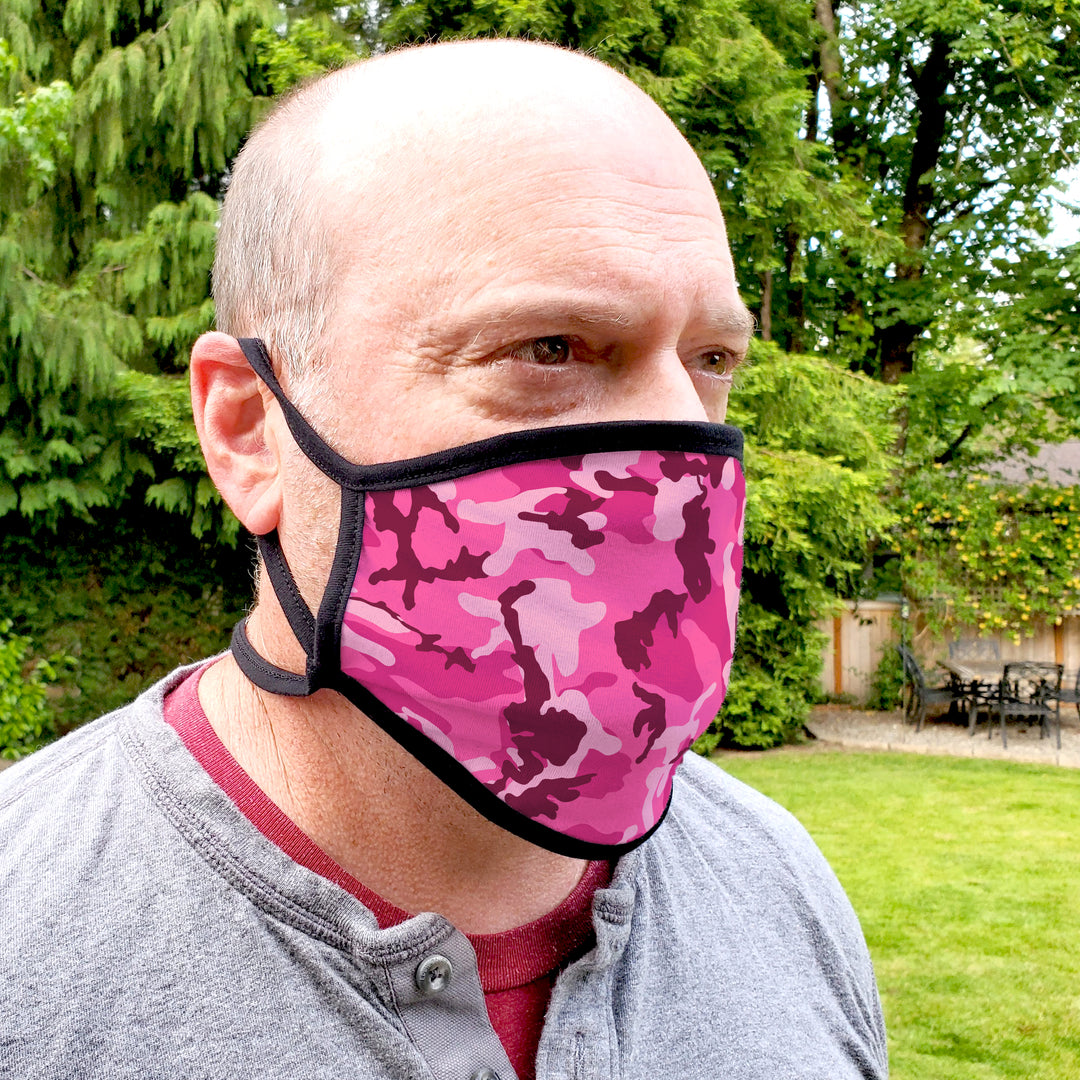 Buttonsmith Pink Camo Adult Adjustable Face Mask with Filter Pocket - Made in the USA - Buttonsmith Inc.