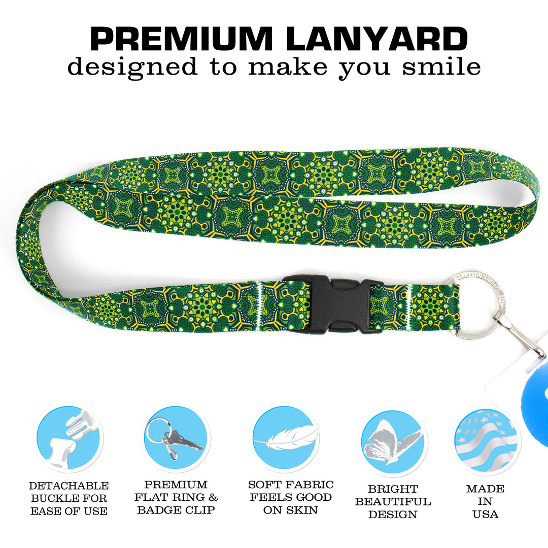 Buttonsmith Green Moroccan Tiles Premium Lanyard - with Buckle and Flat Ring - Made in the USA - Buttonsmith Inc.