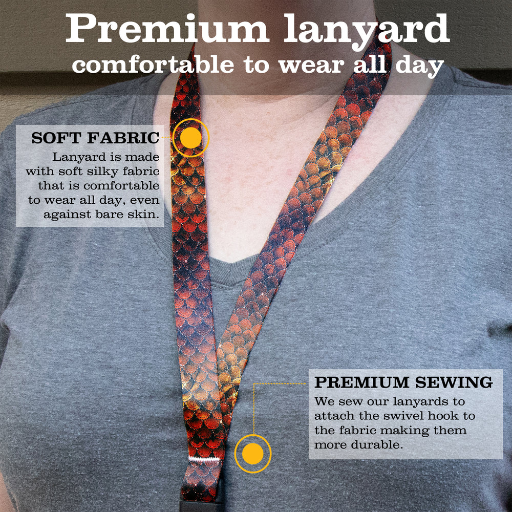 Buttonsmith Orange Mermaid Scales Premium Lanyard - with Buckle and Flat Ring - Made in the USA - Buttonsmith Inc.