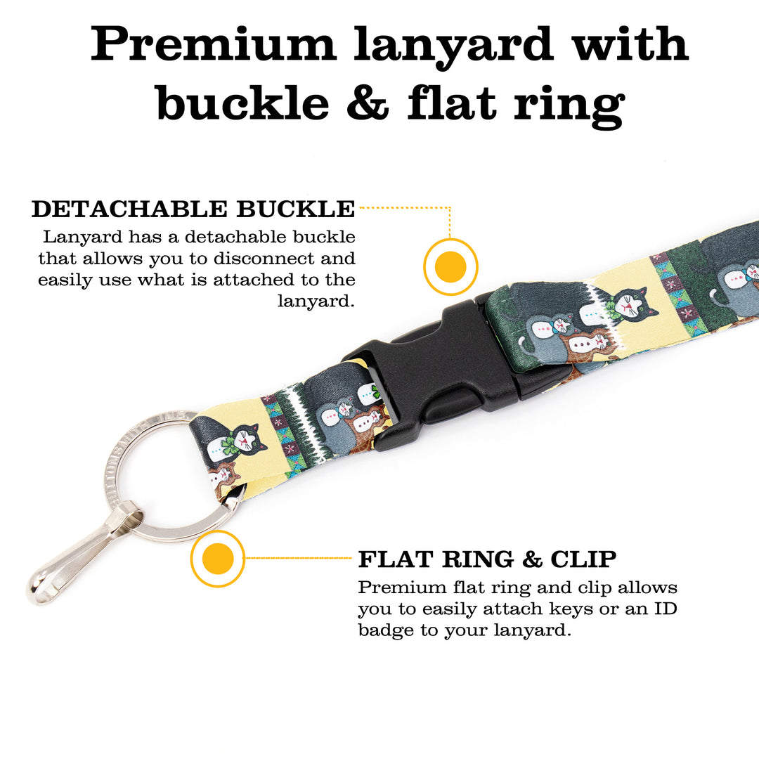 Buttonsmith Cat Breakaway Lanyard - with Buckle and Flat Ring - Based on Rebecca McGovern Art - Officially Licensed - Made in the USA - Buttonsmith Inc.